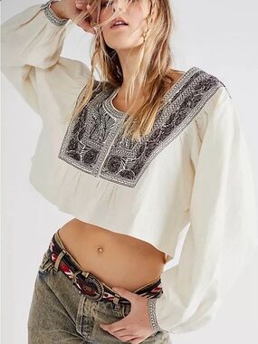 FREE PEOPLE Embroidered IGGIE Top  NWOT Size S MSRP$148